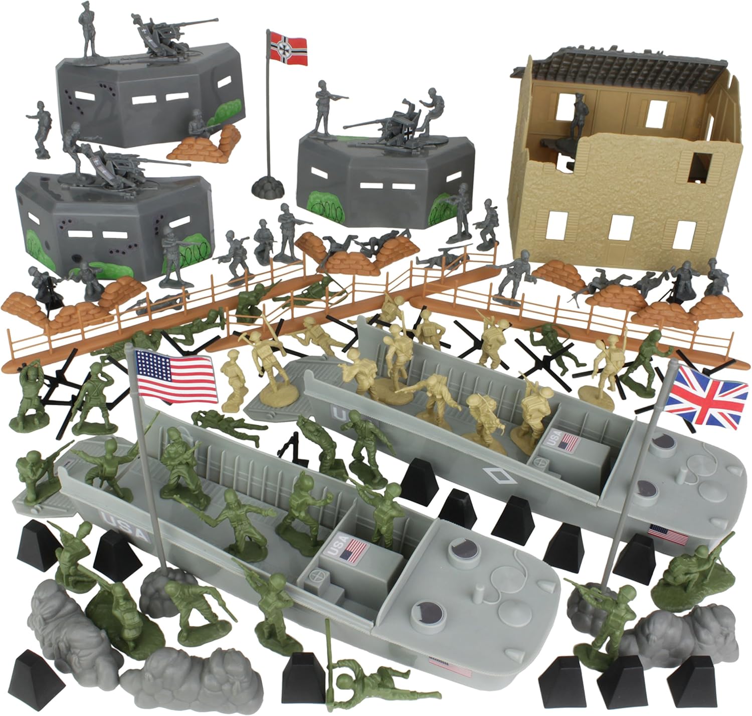 BMC WW2 D-Day Tank Battle Plastic Army Men 36-Piece Playset by BMC Toys - American Made