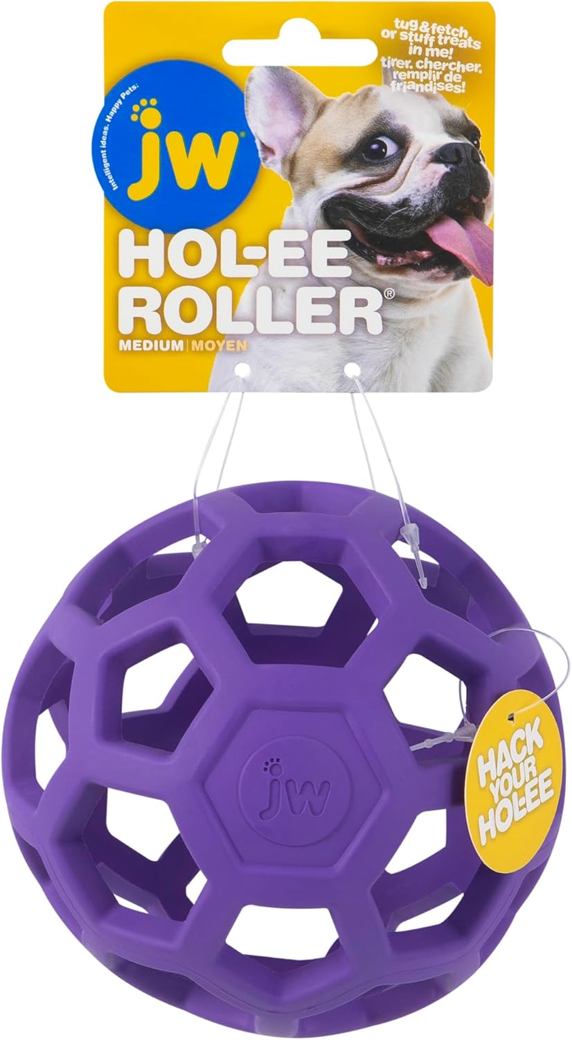JW Pet Hol-ee Roller Dog Toy Puzzle Ball Natural Rubber Medium by JW Pet - American Made