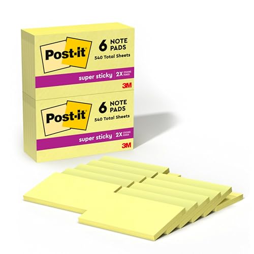 Post-it Super Sticky Notes 3x5 in, 12 Pads â€” Extra Sticky Canary Yellow by Post-it - American Made