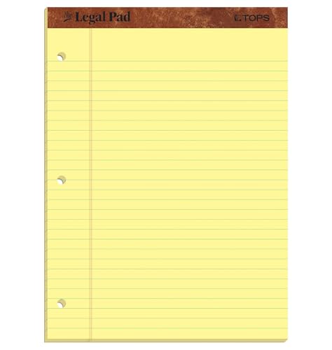 TOPS 3-Hole Punched Legal Pad, 8-1/2 x 11, Canary, 50 Sheets by TOPS Products - American Made