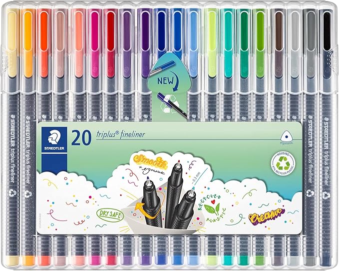 Staedtler Triplus Fineliner Pens 0.3mm Metal Clad Tip 20-Pack by Staedtler - American Made