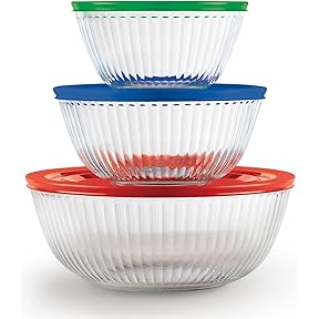 Pyrex Sculptured Glass Mixing Bowl Set with Lids 3-Piece by Pyrex - American Made