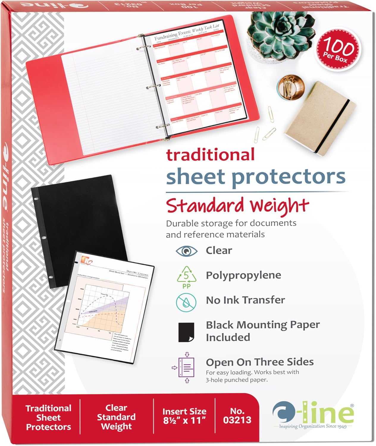 C-Line Traditional Standard Weight Poly Sheet Protectors, 8.5 x 11 Inches, 100 per Box by C-Line Products - American Made