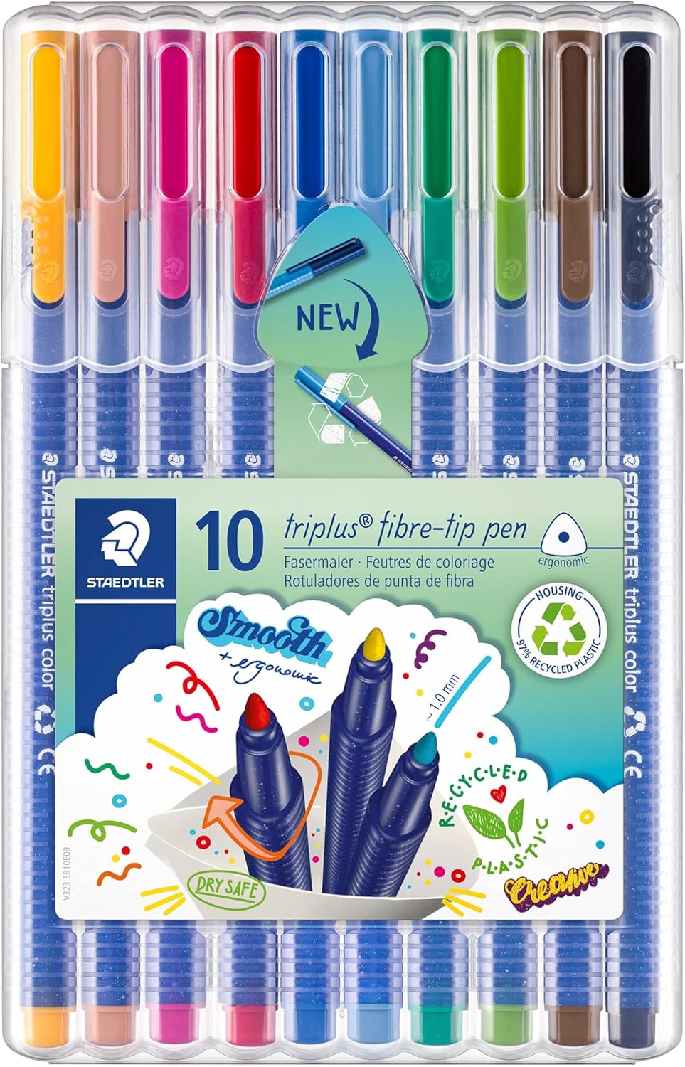 STAEDTLER Triplus Colour Fibre-Tip Pens, Assorted Colours, Pack of 10 by Staedtler - American Made