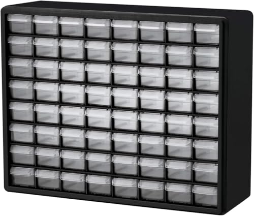 Akro-Mils 64-Drawer Plastic Storage Cabinet, 20" W x 6" D x 16" H, Black by Akro-Mils - American Made