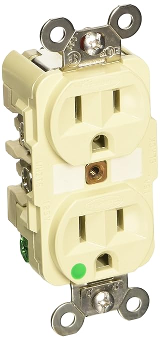 Hubbell HBL8200I 15-Amp 125-Volt Duplex Outlet Hospital Grade Ivory by Hubbell - American Made