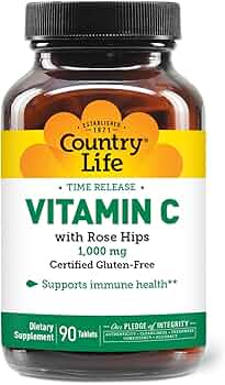 Country Life Vitamin C 1000mg with Rose Hips, 90 Tablets by Country Life Vitamins - American Made