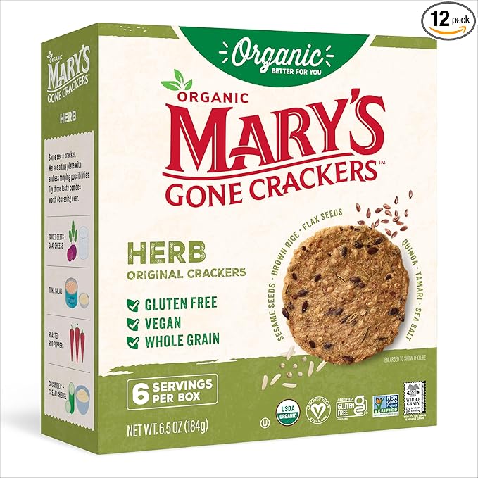 Mary's Gone Crackers Herb Crackers Organic Brown Rice Flax Sesame Seeds Gluten Free 6.5 Ounce by Mary's Gone Crackers - American Made