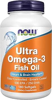 NOW Foods Ultra Omega-3 Fish Oil, Enteric Coated, 180 Softgels by NOW Foods - American Made