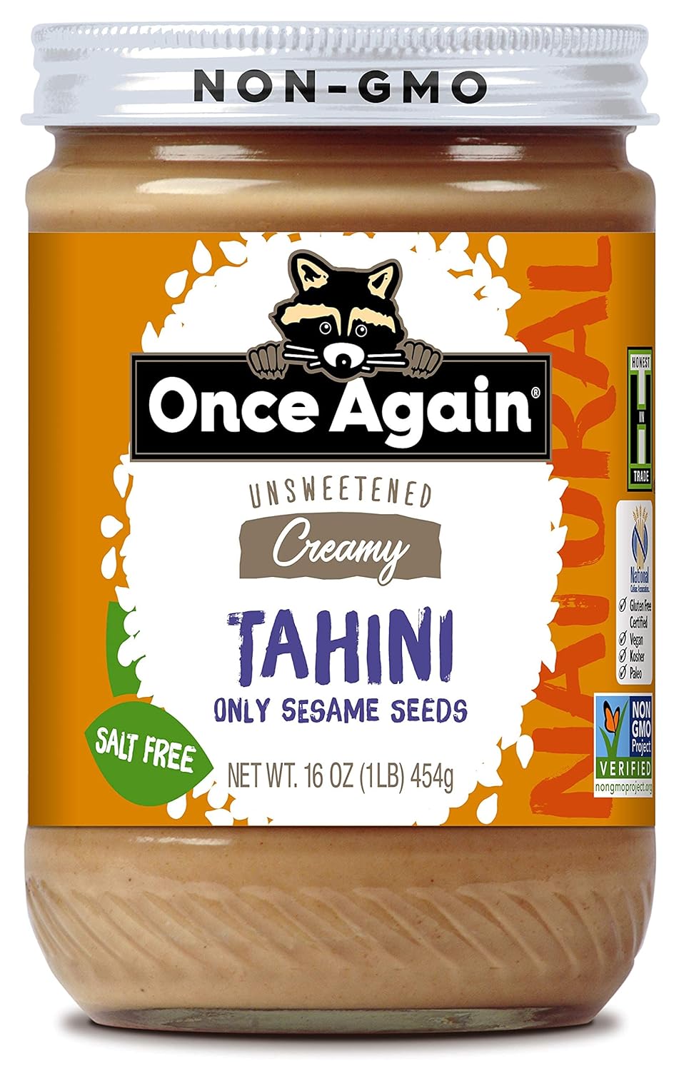 Once Again Organic Tahini 16oz Glass Jar Vegan Non-GMO Kosher Gluten Free by Once Again Nut Butter - American Made
