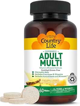 Country Life Adult Chewable Multivitamin, Pineapple-Orange, 60 Wafers by Country Life Vitamins - American Made