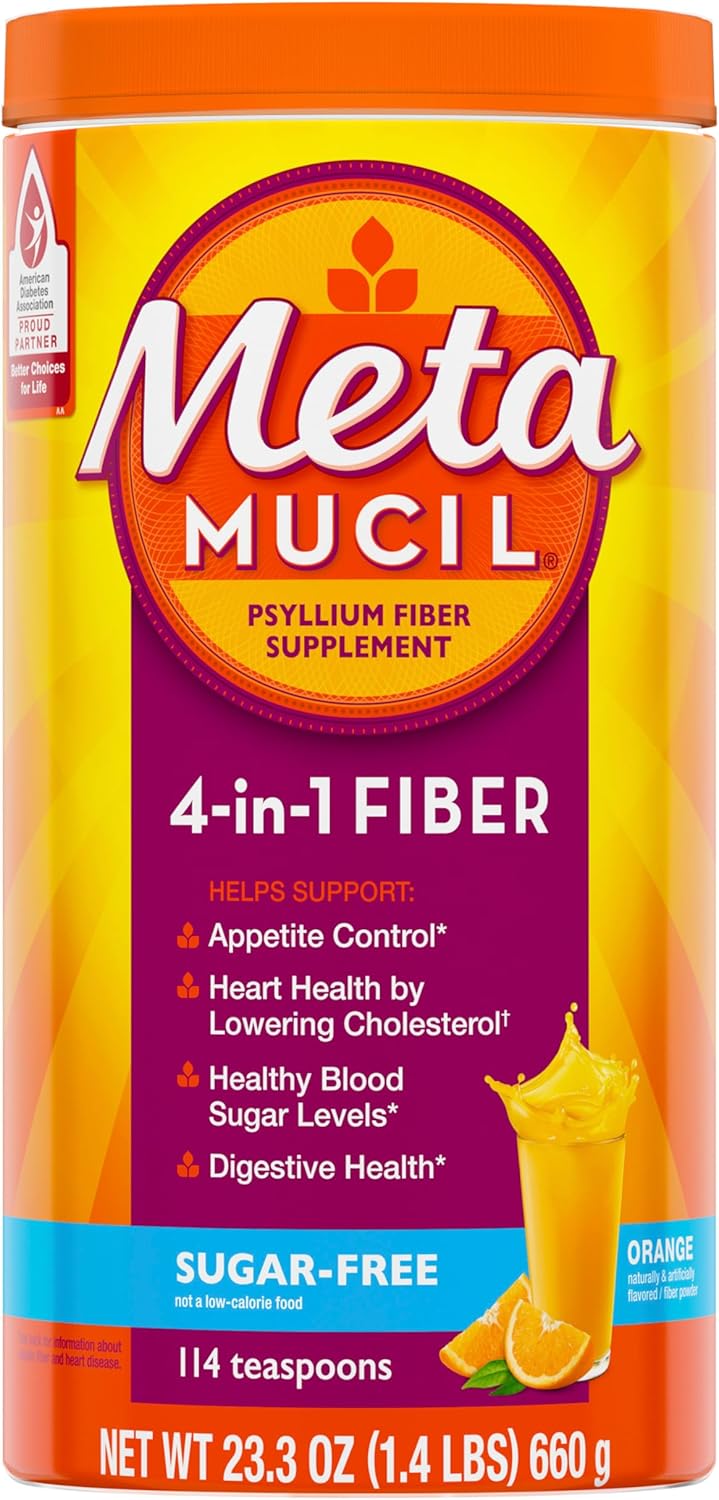 Metamucil 4-in-1 Psyllium Husk Fiber Supplement Sugar-Free 114 Servings Orange by Procter and Gamble Health - American Made