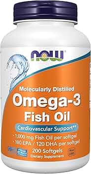 NOW Foods Omega-3 Fish Oil 180 EPA / 120 DHA, Molecularly Distilled, 200 Softgels by NOW Foods - American Made