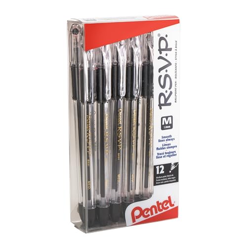 Pentel R.S.V.P. Ballpoint Pens 12-Pack Black Medium Point by Pentel - American Made