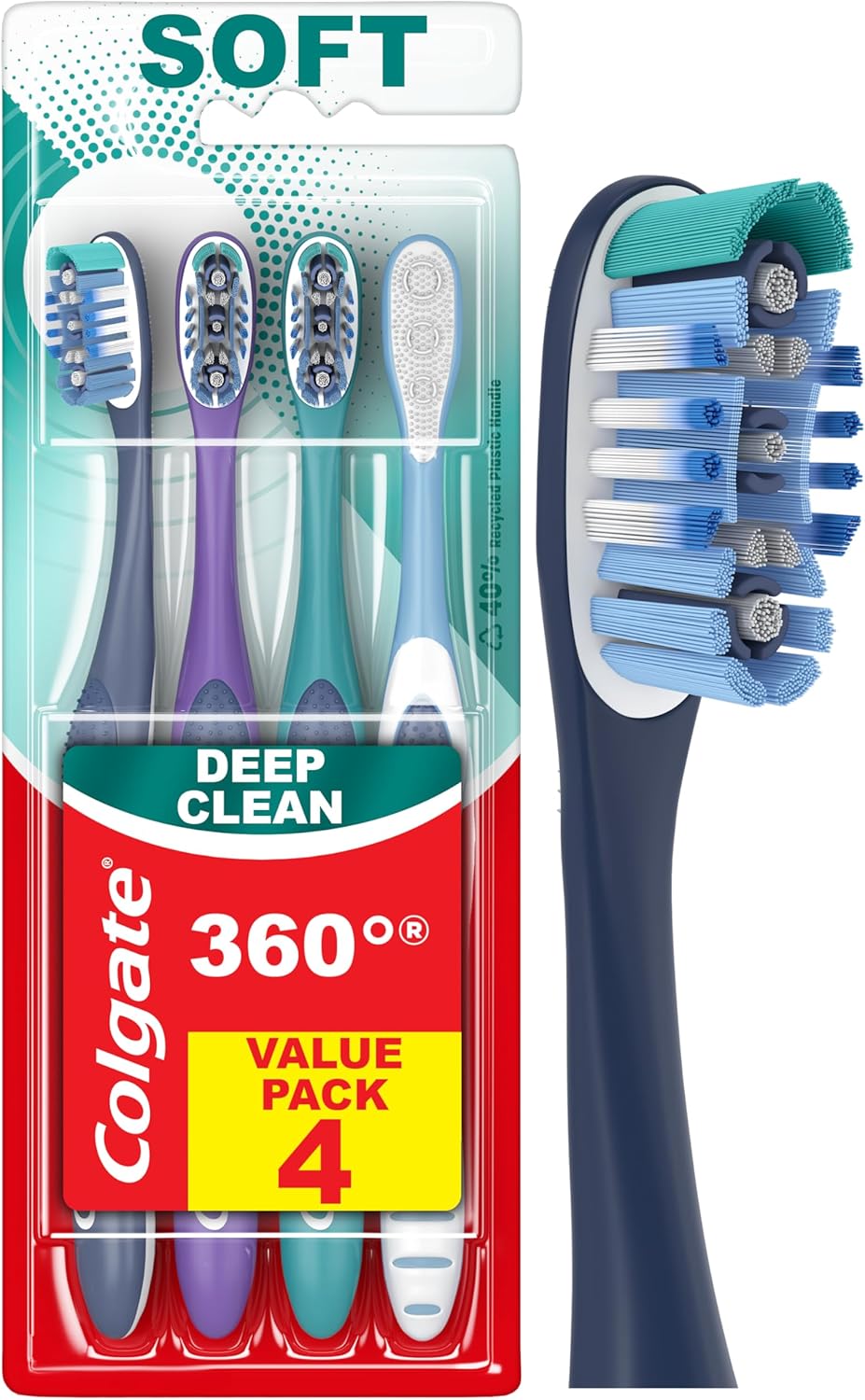 Colgate 360 Deep Clean Soft Toothbrush 4 Count by Colgate - American Made