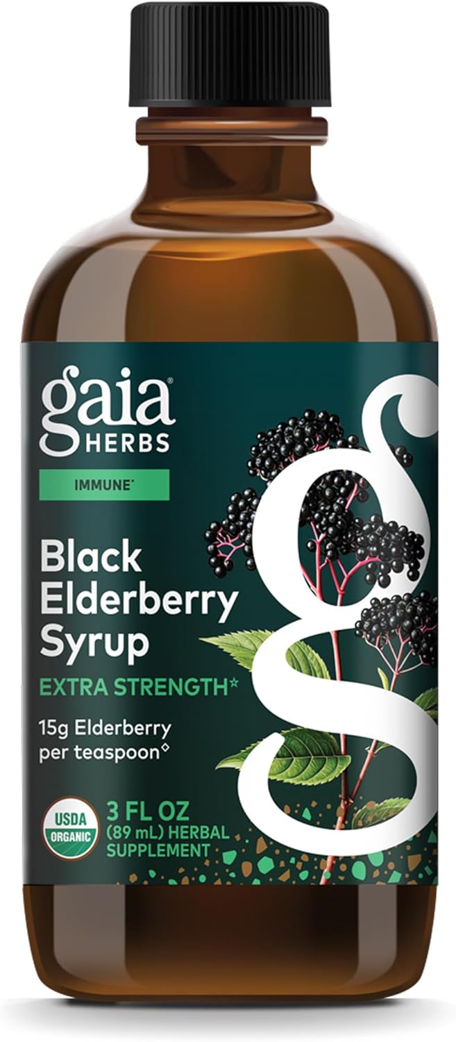 Gaia Herbs Black Elderberry Syrup USDA Certified Organic 3 fl oz by Gaia Herbs - American Made