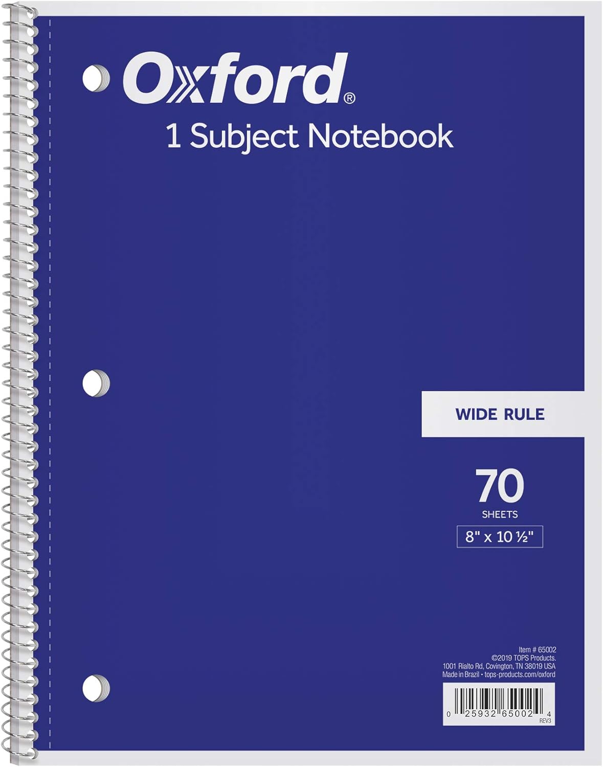 Oxford 1-Subject Notebook Wide Rule 70 Sheets by Oxford - American Made