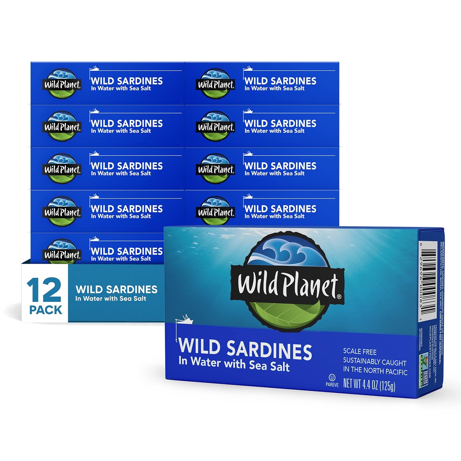 Wild Planet Wild Sardines in Water with Sea Salt 4.4 oz (Pack of 12) by Wild Planet Foods - American Made