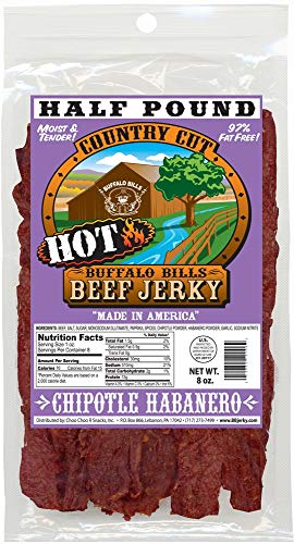 Buffalo Bills 8oz Chipotle Habanero Country Cut Beef Jerky Pack (moist & tender hot beef jerky) 8Oz by Buffalo Bills - American Made