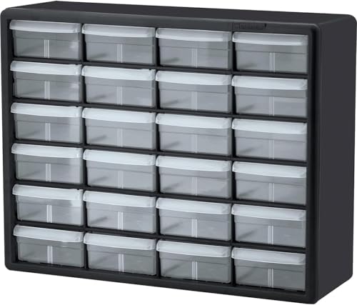 Akro-Mils 24-Drawer Plastic Storage Cabinet, 20" W x 6" D x 16" H, Black by Akro-Mils - American Made