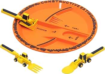 Constructive Eating Construction Plate and Utensils Set for Toddlers by Constructive Eating - American Made