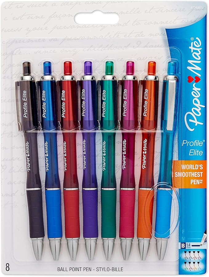 Paper Mate Profile Retractable Ballpoint Pens 8-Pack Assorted by Paper Mate - American Made