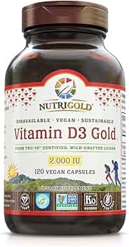 NutriGold Vitamin D3 Gold 2000 IU 120 Vegan Capsules Whole-Food from Lichen by NutriGold - American Made