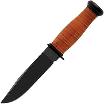 KA-BAR Mark 1 USN Fixed Blade Knife 5.25-Inch Stacked Leather Handle by KA-BAR - American Made