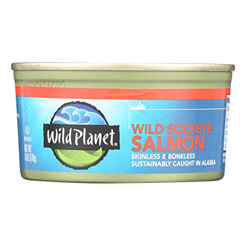 Wild Planet Wild Sockeye Salmon Skinless Boneless Canned 6 oz Pack of 12 by Wild Planet Foods - American Made