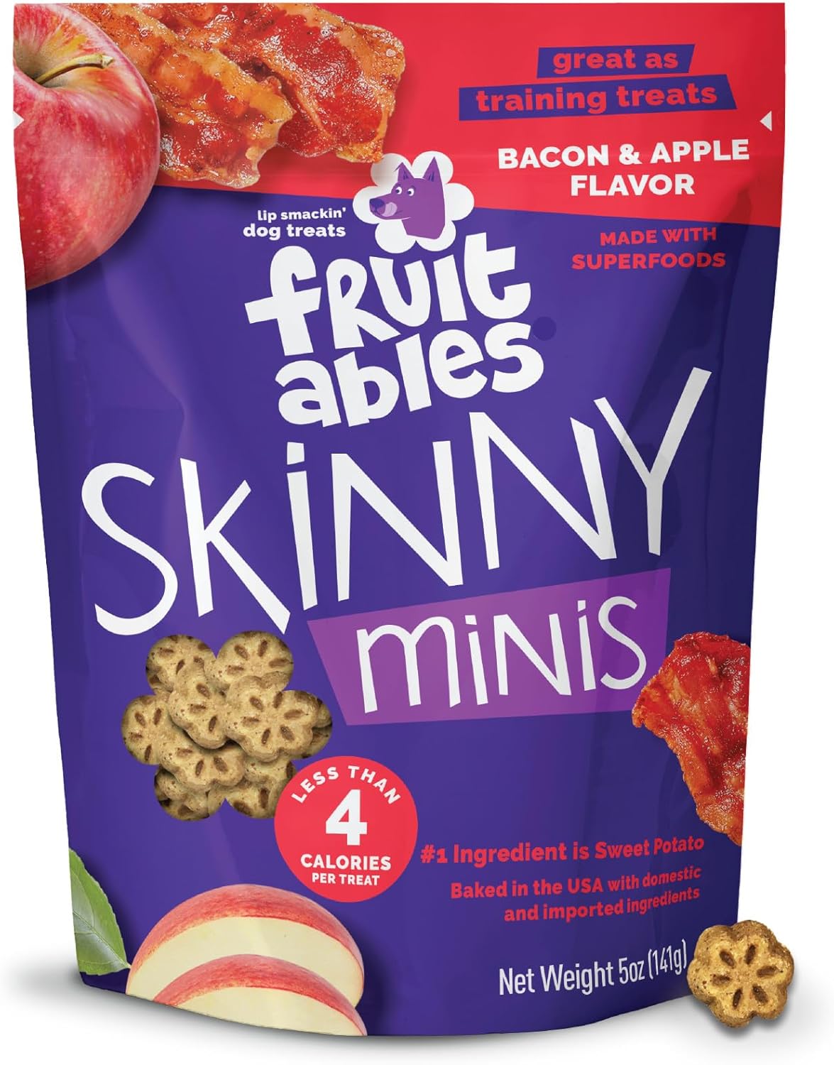 Fruitables Skinny Mini Dog Treats Bacon and Apple 5oz by Fruitables - American Made