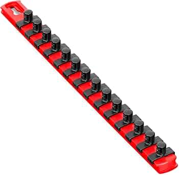 Ernst Manufacturing 13-Inch Socket Rail Organizer with 14 Twist Lock Clips Red 3/8-Inch by Ernst Manufacturing - American Made