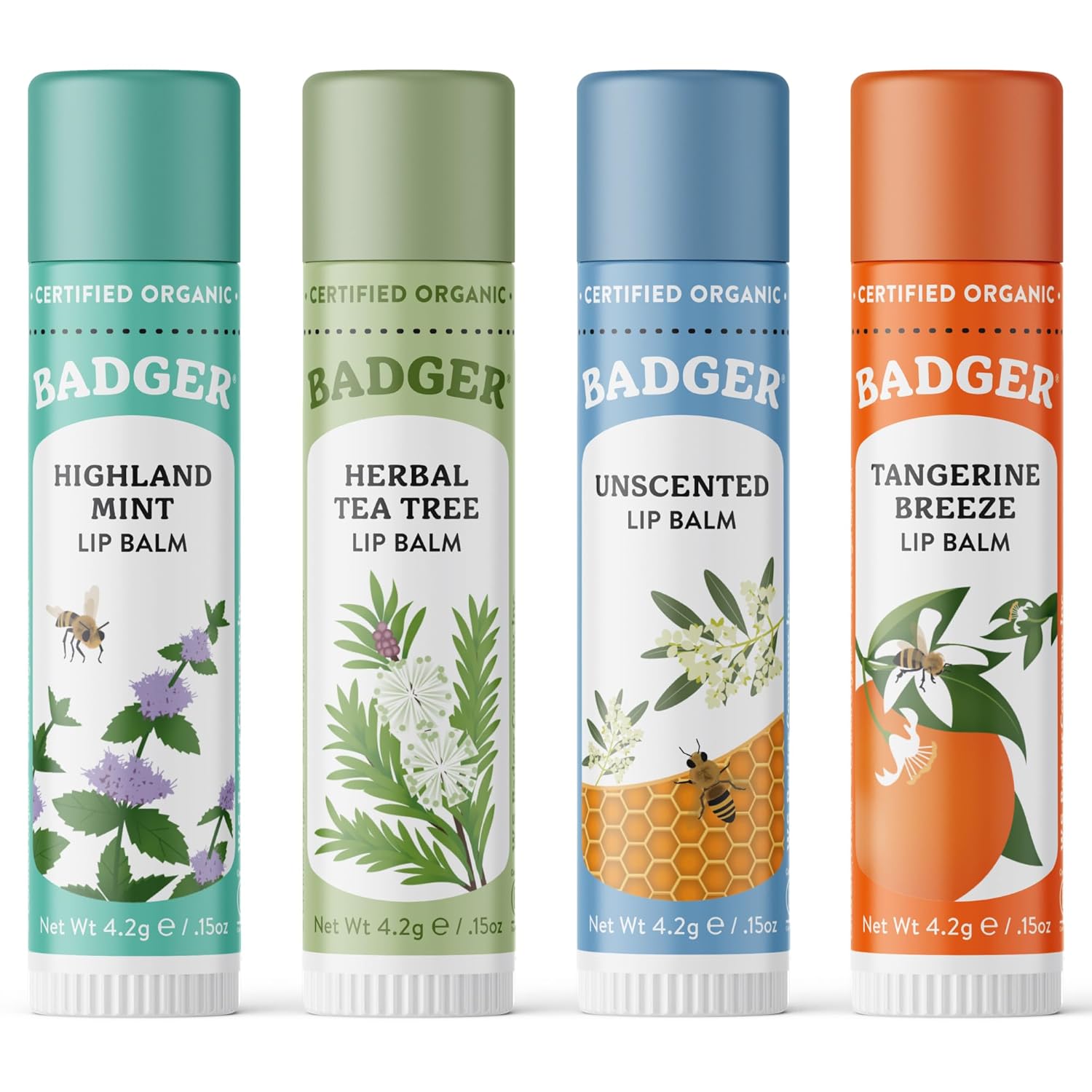 Badger Classic Organic Lip Balm Set Green Box 4 Pack by Badger Balm - American Made