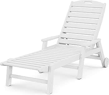 POLYWOOD Nautical Chaise Lounge with Arms and Wheels, White by POLYWOOD - American Made