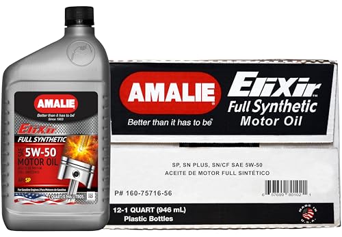 Amalie Elixir Full Synthetic 5W-50 Motor Oil (160-75716-56) 1 Quart Bottle, Pack of 12 by Amalie - American Made