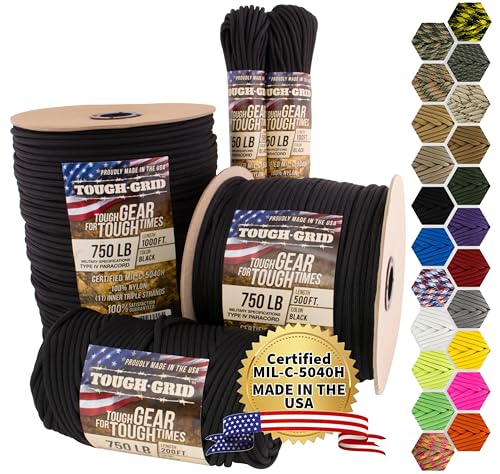 TOUGH-GRID 750 Paracord, 100% Nylon, Type IV Mil-Spec 50 ft by TOUGH-GRID - American Made