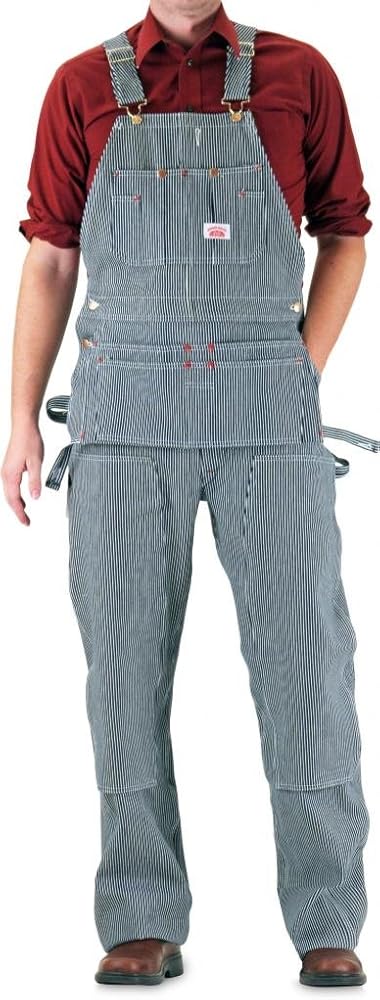 Round House USA-Made Striped Carpenter Overall with Detachable Pouch by Round House - American Made