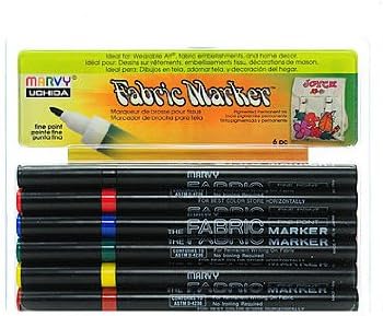 Uchida Marvy Fine Point Fabric Markers Primary 6-Color Set by Uchida of America - American Made