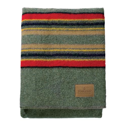 Pendleton Yakima Camp Wool Throw Blanket Green Heather by Pendleton Woolen Mills - American Made