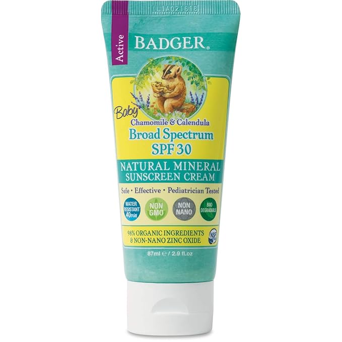 Badger Balm Zinc Oxide Baby Sunscreen Cream SPF 30 Chamomile Calendula 2.9oz by Badger Balm - American Made