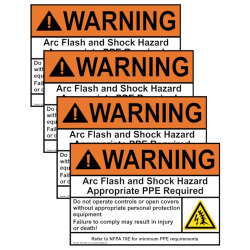 ComplianceSigns.com WARNING Arc Flash And Shock Hazard Appropriate PPE ANSI NFPA 70E Label Decal, 5x3.5 inch 4 by ComplianceSigns.com - American Made