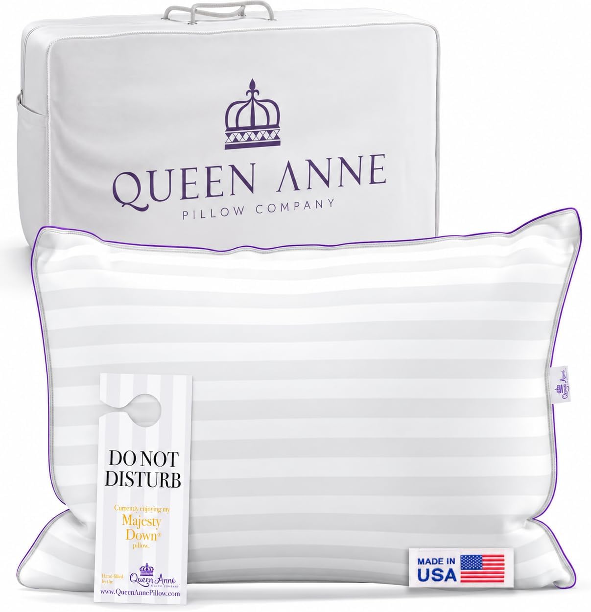 Queen Anne Hotel Collection Queen Size Pillow, Medium Support by Queen Anne Pillow - American Made