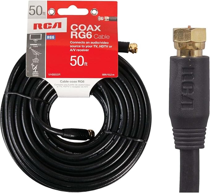 RCA VHB655R RG6 Coaxial Cable 50ft Black by RCA - American Made
