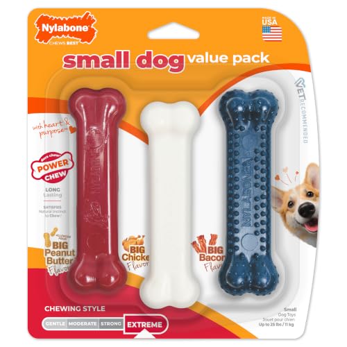 Nylabone Power Chew Original Bone Dog Chew Toys, Small, 3 Count by Nylabone - American Made