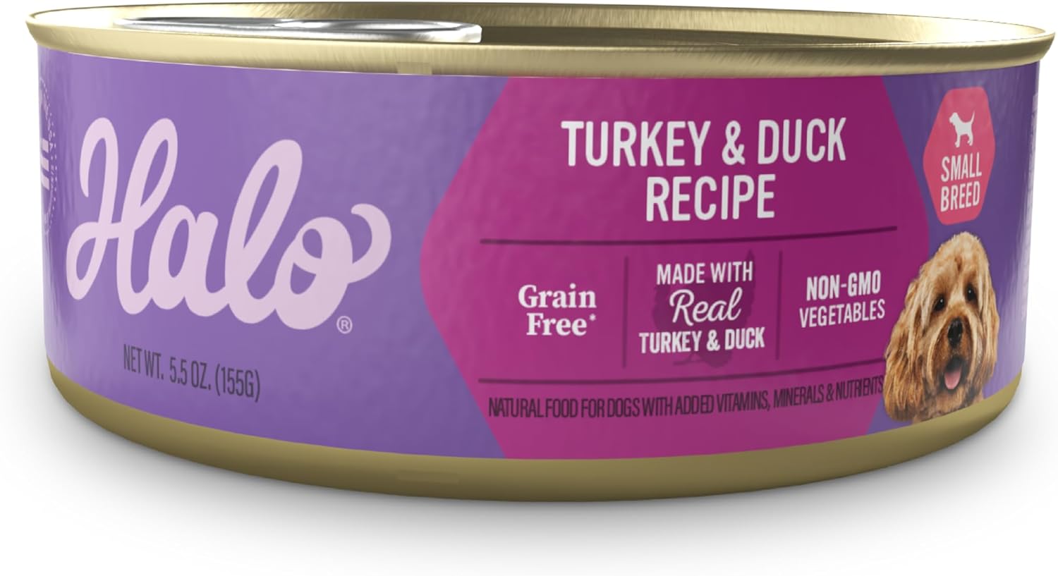 Halo Wet Dog Food for Small Dogs Grain Free Turkey & Duck 5.5 oz Cans (Pack of 12) by Halo Pets - American Made