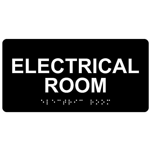 ComplianceSigns.com Electrical Room Sign, ADA-Compliant Braille and Raised Letters, 8x4 in. White on Black Acr by ComplianceSigns.com - American Made