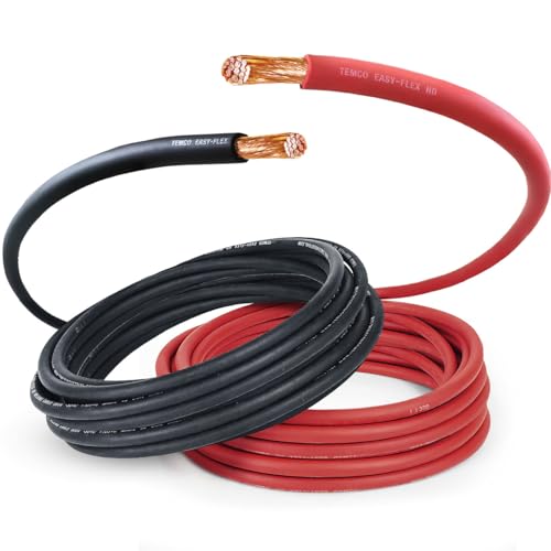 TEMCo 4/0 Gauge AWG 10 Ft Black + 10 Ft Red Flexible Pure Copper Made in USA Welding Cable Battery Wire - Heav by TEMCo Industrial - American Made