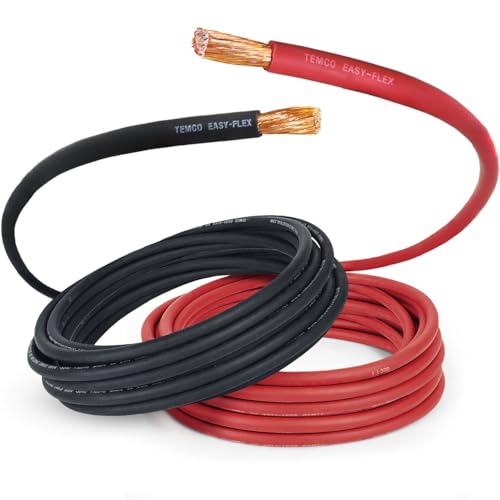 TEMCo 2/0 Gauge AWG 10 Ft Black + 10 Ft Red Flexible Pure Copper Made in USA Welding Cable Battery Wire - Heav by TEMCo Industrial - American Made