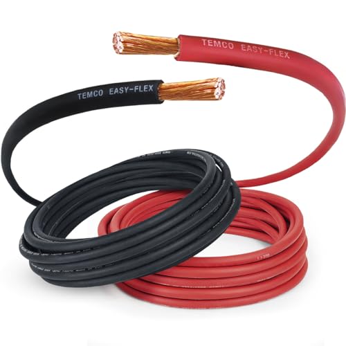 TEMCo 2 Gauge AWG 25 Ft Black + 25 Ft Red Flexible Pure Copper Made in USA Welding Cable Battery Wire - Heavy by TEMCo Industrial - American Made