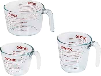 Pyrex 3-Pack Glass Measuring Cup Set (1, 2 and 4 Cup) by Pyrex - American Made