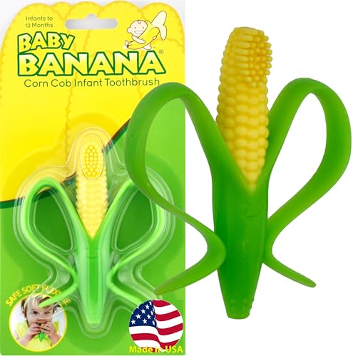 Baby Banana® Corn Cob Toothbrush Teether, Infant to Toddler, Butter-Soft Silicone, USA, No Micro-Plastics or L by Baby Banana - American Made